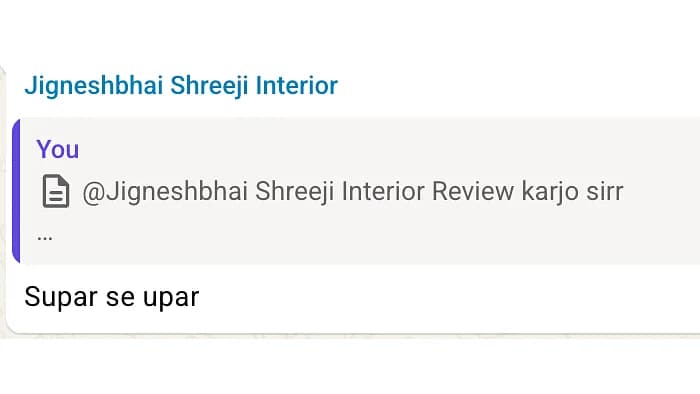 The message Jigneshbhai sent, in the chat it was sent in