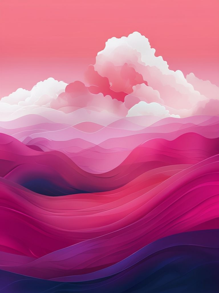 Endless pink mountains with clouds.