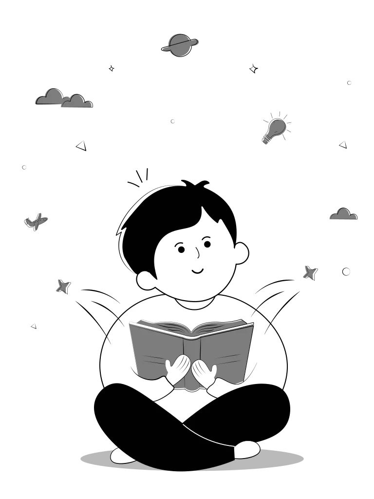 An illustration of a boy reading.