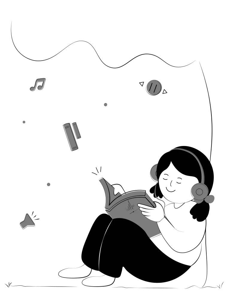 An illustration of a girl reading under a tree.