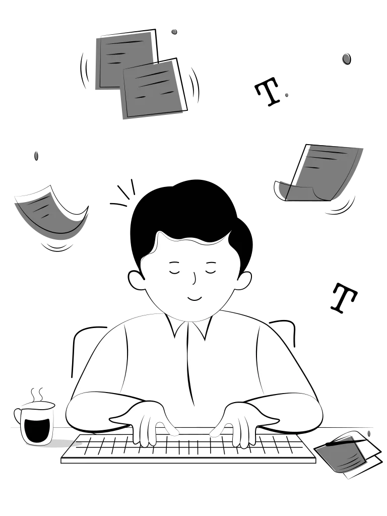 An illustration of a person typing in a keyboard.