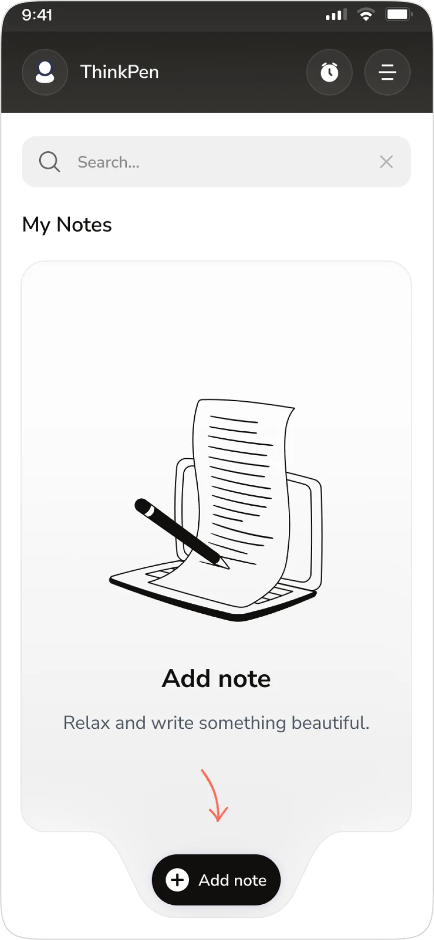 A journal app showcasing option to add notes.